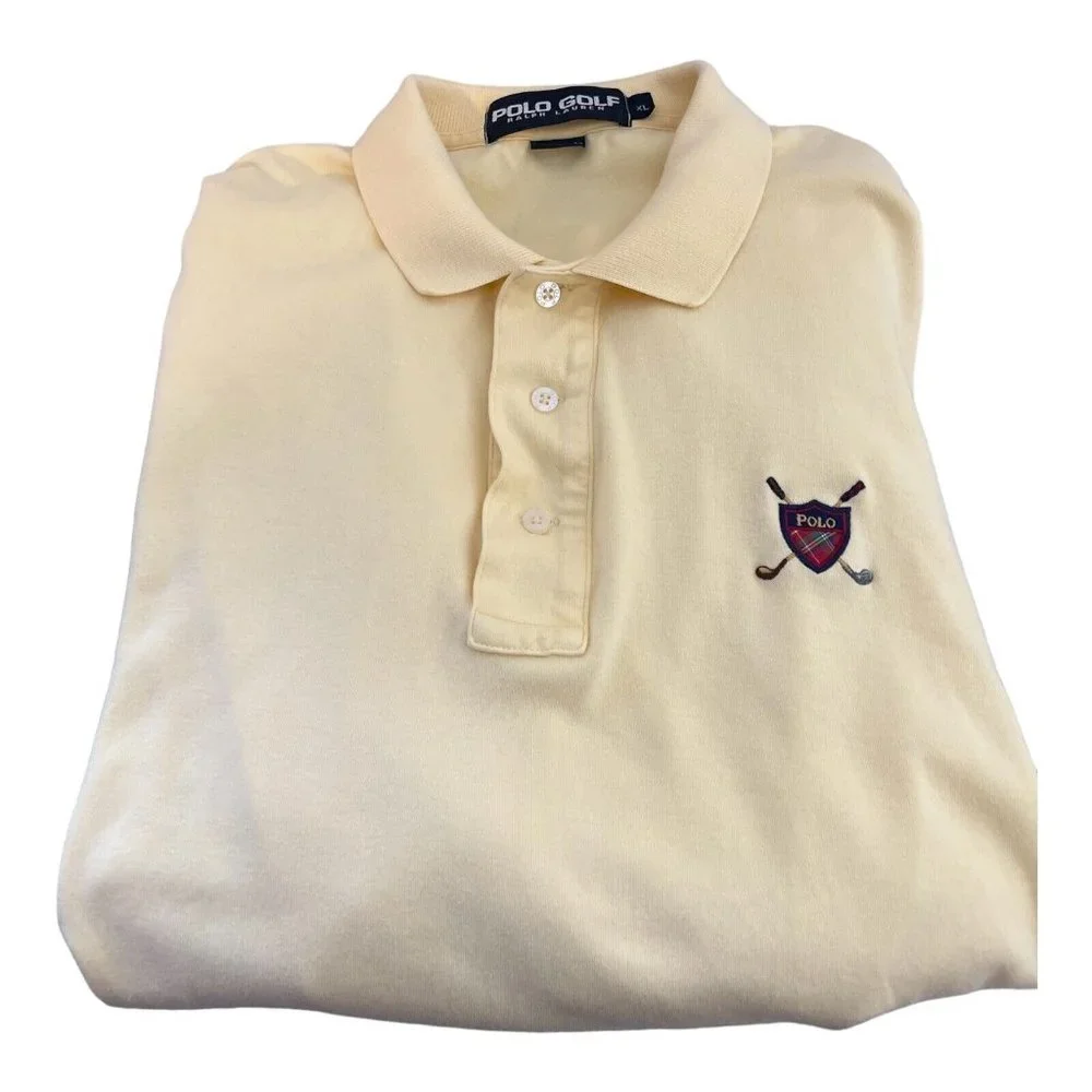 Ralph Lauren Golf Polo Mens XL Yellow Short Sleeve With Embroidering On Sleeve